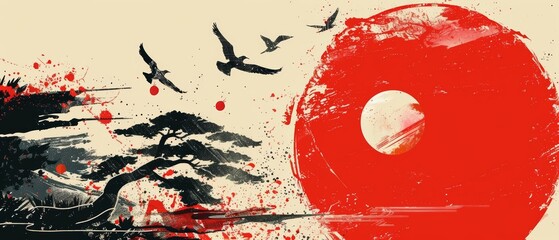 Wall Mural - japanese art style creative design captures the dynamic spirit of international workers day