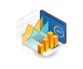Poster - Professional analysis business computer, infographic 3d illustration flat isometric