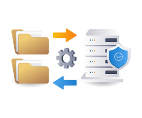 Aufkleber - Saving folder data with technology server infographic flat isometric 3d illustration
