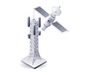 Poster - Satellite network information technology infographic 3d illustration flat isometric