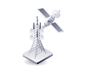 Poster - Satellite network information technology infographic 3d illustration flat isometric 1