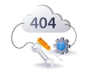 Leinwandbilder - Repair error code 404 technology system, flat isometric 3d illustration infographic