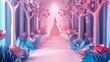 Paper cut design of a glamorous fashion runway event, styled in paper cut styles, captures the essence of haute couture, kawaii template sharpen with copy space