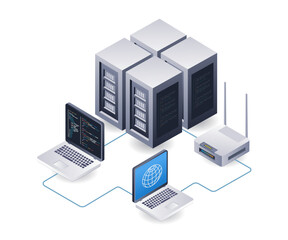 Poster - Network wifi internet server technology analyst infographic illustration 3d flat isometric