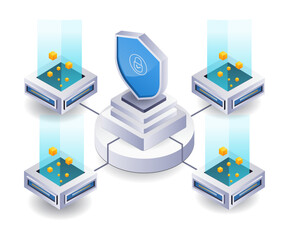 Aufkleber - Network security server technology infographic 3d illustration flat isometric
