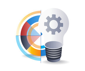 Aufkleber - Light bulb management business idea infographic 3d illustration flat isometric