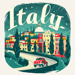 I love Italy, vector illustration in vintage style. Travel to Italy.