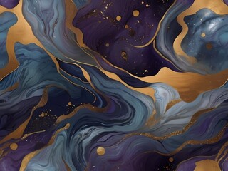 Wall Mural - painting of cosmic elegance, vibrant blueberries amidst galaxies, copper accents and detailing, wood