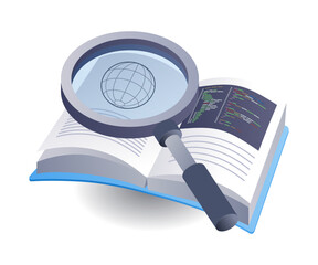 Poster - Learn programming knowledge with an infographic book with 3D flat isometric illustrations