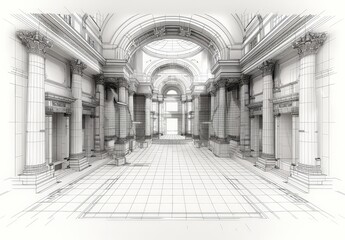 Aufkleber - Wireframe rendering of an ancient building in the classical style