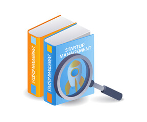 Poster - Information book science startup management infographics 3d flat isometric illustration