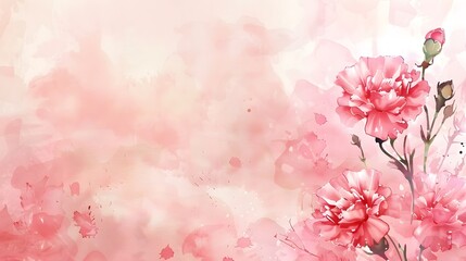Wall Mural - Pink carnation flowers on a watercolor background, copy space.

