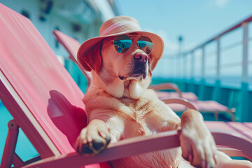 Canvas Print - A dog with a hat and sunglasses.
Summer minimal concept