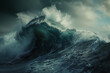 A powerful ocean wave, symbolizing the turbulent nature of life and its impact on others. Shot in the style of Canon EOS, with a realistic photographic style of hyperrealism