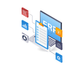 Poster - ERP computer developer network business technology, infographic illustration 3d flat isometric