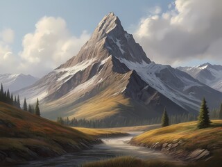 Wall Mural -  illustration of a mountain with a broad aspect ratio.