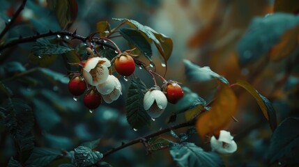 Wall Mural - Wild white rosehips in their natural environment