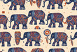Seamless pattern with cute elephant on light background. Vector illustration in flat style can be used for packaging paper, fabric, textile, wrapping paper, fabric, textile, etc.
