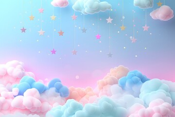 Wall Mural - Vertical soft dreamy pastel clouds with hanging stars wallpaper 