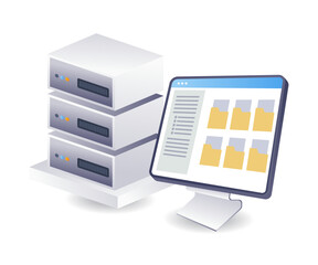 Aufkleber - Computer folder data server technology infographics flat isometric 3d illustration