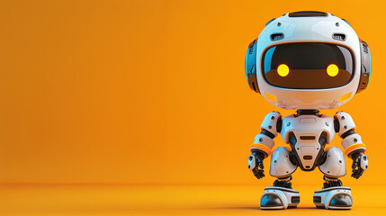 3D robot character render with a full body, with copyspace for text