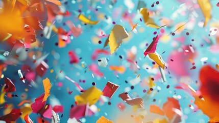 Wall Mural - Colorful confetti falling on a holiday on a blue background