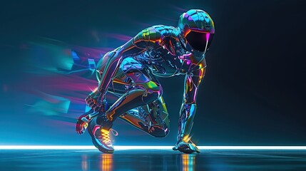 The character wears a robot suit and runs at the speed of light