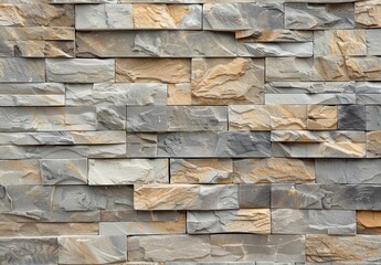 Poster - High resolution multicolored stone wall texture with a variety of natural materials and geometric patterns for architectural design and interior design backgrounds