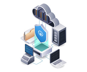 Aufkleber - Cloud server security data center technology infographic 3d illustration flat isometric
