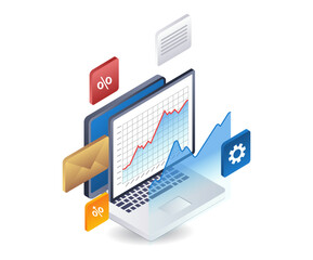 Aufkleber - Company business development analyst data infographics flat isometric 3d illustration
