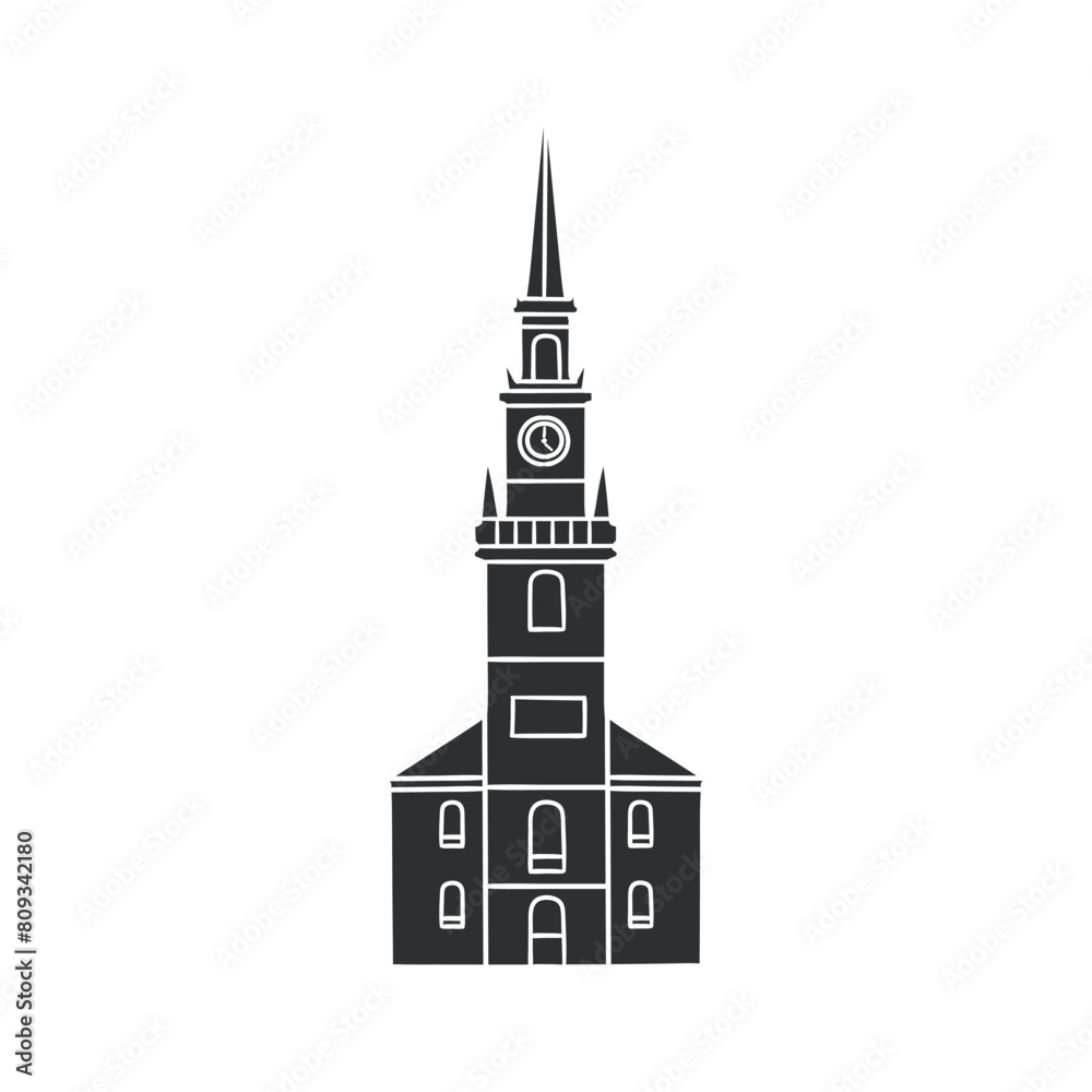 Old North Church Icon Silhouette Illustration. Boston Vector Graphic ...