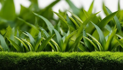 Sticker - close up view of lush green grass fresh nature isolated on transparent background 3d render illustration