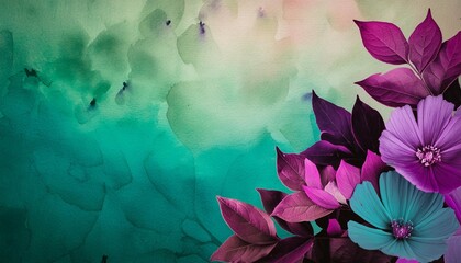 Wall Mural - grunge style beautiful colorful abstract art paper texture colorful painting watercolor background with flowers and plants