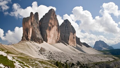 a mighty rocky massif tre cime di lavaredo drei zinnen italian alps sexten dolomites south tyrol europe