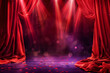 Glittering performance stage with spotlight and curtains, background for circus or music show
