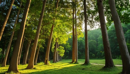 Wall Mural - the verdant trees let in sunlight