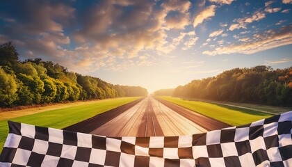 Sticker - race track with view of the finish line and checkered flag created with generative ai