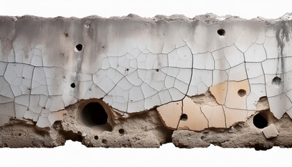 weathered concrete cement old wall with cracks and holes transparent background png stamp macro