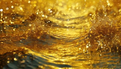 Canvas Print - gold water with ripples on the surface defocus blurred transparent gold colored clear calm water surface texture with splashes and bubbles water waves with shining pattern texture background