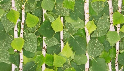 Wall Mural - seamless birch tree leaves pattern generative ai