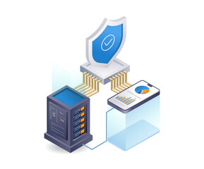 Aufkleber - Cloud server data business analyst, infographic 3d illustration flat isometric