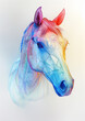 Realistic rainbow color horse head painting, drawing,  illustration isolated on white background