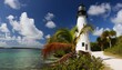 historic iconic boca chita lighthouse at the entrance to boca chita key harbor at biscayne national park in florida