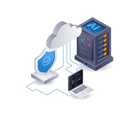 Poster - Artificial intelligence server computer security, infographic 3d illustration flat isometric