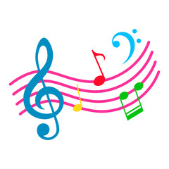 Wall Mural - Music notes, colorful cartoon style musical design element, vector illustration.