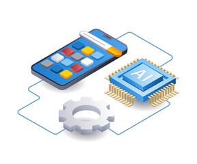 Poster - AI helps develop web applications technology infographics flat isometric 3d illustration