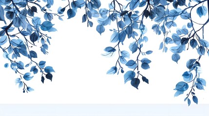 Wall Mural - isolated stripe from tree branches with blue leaves