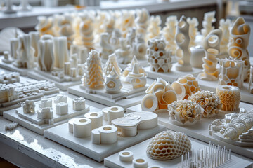 Poster - Physical prototypes of product designs, crafted with 3D printing technology to test form, fit, and functionality. Concept of rapid prototyping. Generative Ai.