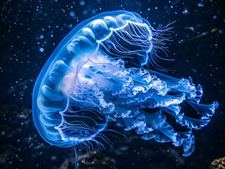 Wall Mural - Animal Jellyfish underwater into sea, ocean at night