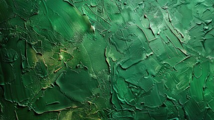 Wall Mural - Textured green abstract painting with dynamic brush strokes